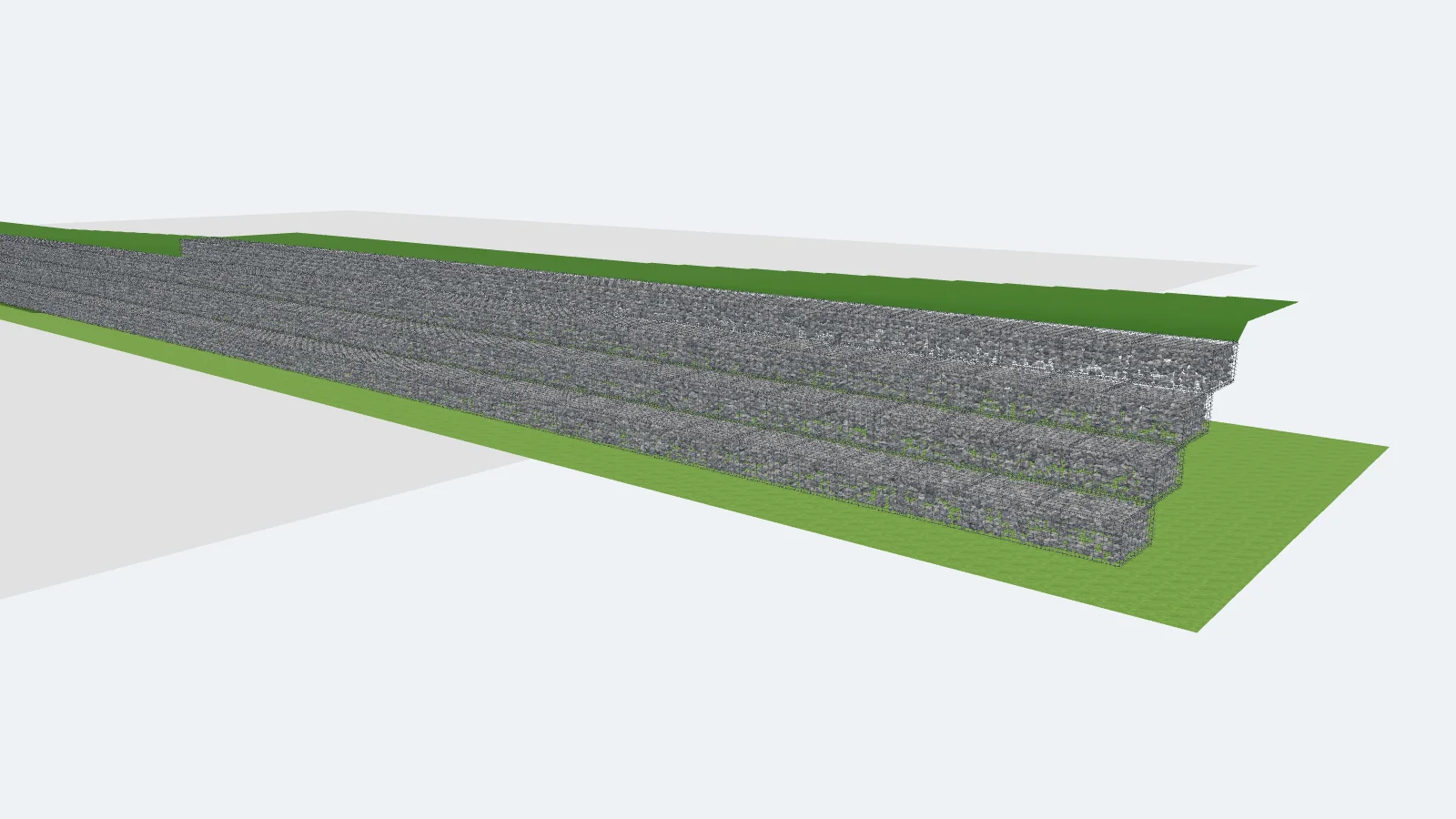 3D-Zeichnung: terrassierte Hangsicherung mit Gabionenkörben